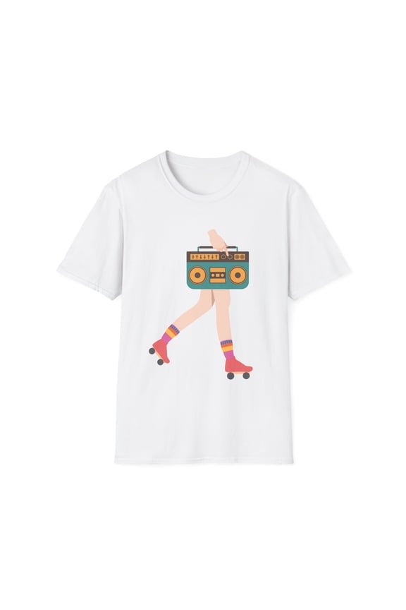 Cool Retro 70s Roller Skate Hipster Gift Vintage 80s Rollerskating Boombox Graphic Men Women Unisex Softstyle T-Shirt