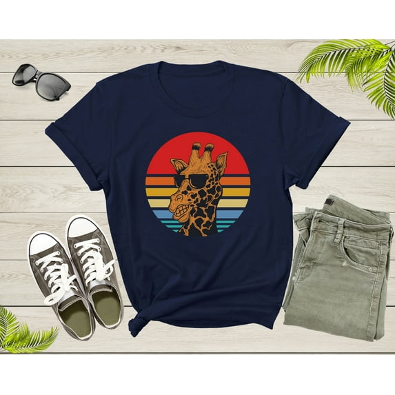 Cool Retro Africa Giraffe Animal with Sun Glasses at Sunset T-Shirt Graphic Giraffe Lover Gift T Shirt for Men Women Boys Girls Tshirt