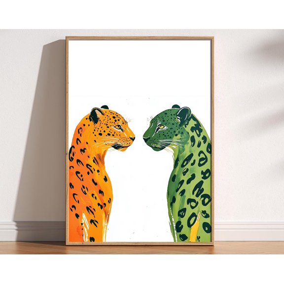 Cool Retro Leopard Print, Orange And Green Bold Colourful Art, Retro Nostalgic Modern Art, Funky Leopard Poster, Trendy 90S Wall Art Print Wall Art, Modern Wall Decor, 16x24 UNFRAMED