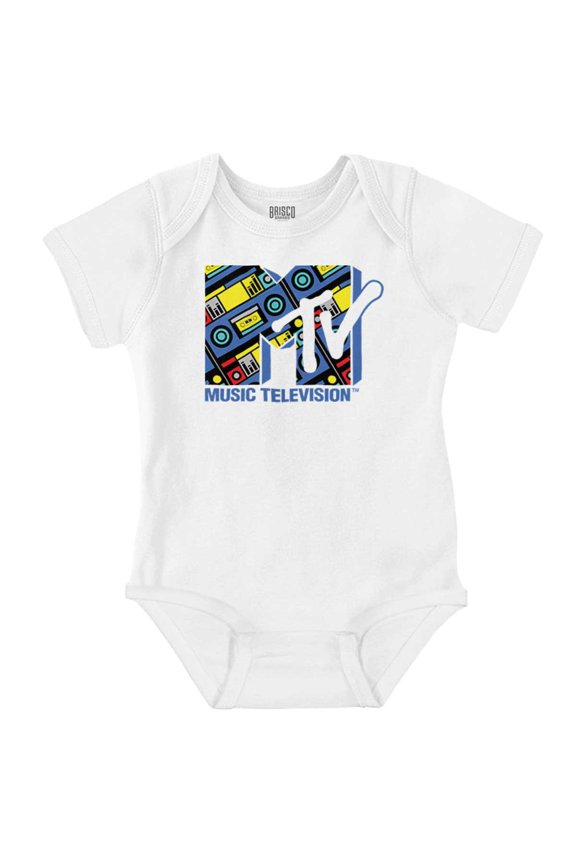 Cool Retro MTV Boombox Radio Logo Romper Boys or Girls Infant Baby Brisco Brands 24M