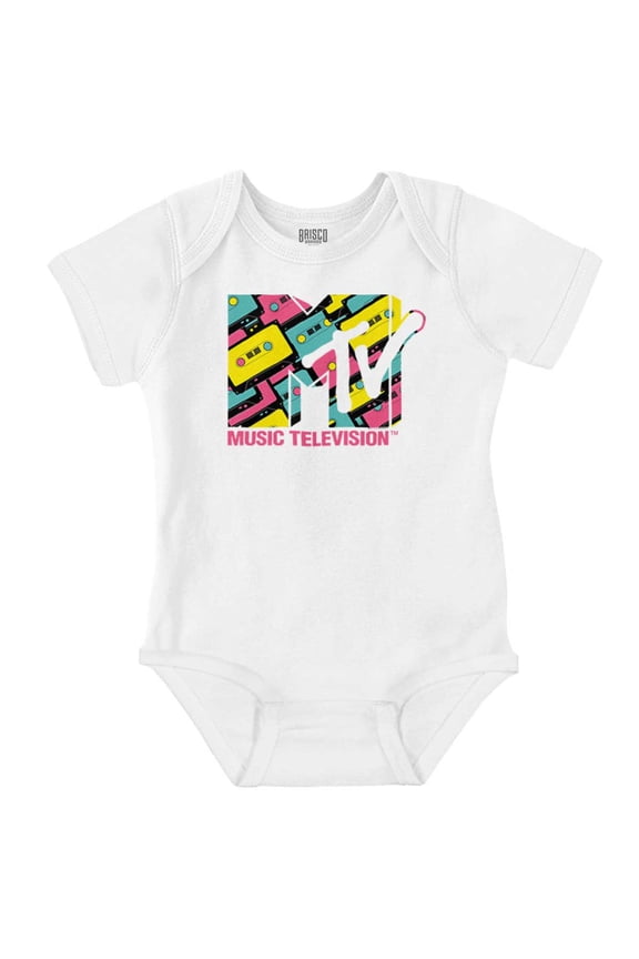 Cool Retro MTV Cassette Tapes Logo Romper Boys or Girls Infant Baby Brisco Brands 24M