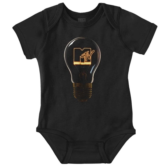Cool Retro MTV Lit Light Bulb Logo Romper Boys or Girls Infant Baby Brisco Brands NB