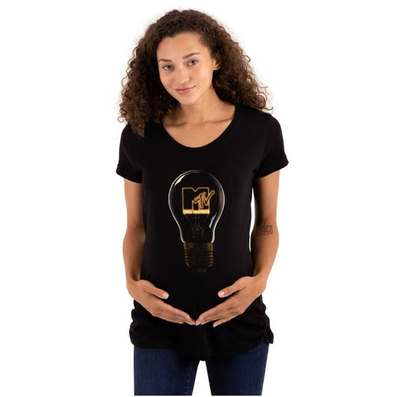 Cool Retro MTV Lit Light Bulb Logo Women's Maternity T Shirt Tee Brisco Brands S