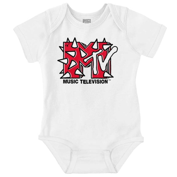Cool Retro MTV Punk Spikes Logo Romper Boys or Girls Infant Baby Brisco Brands 24M