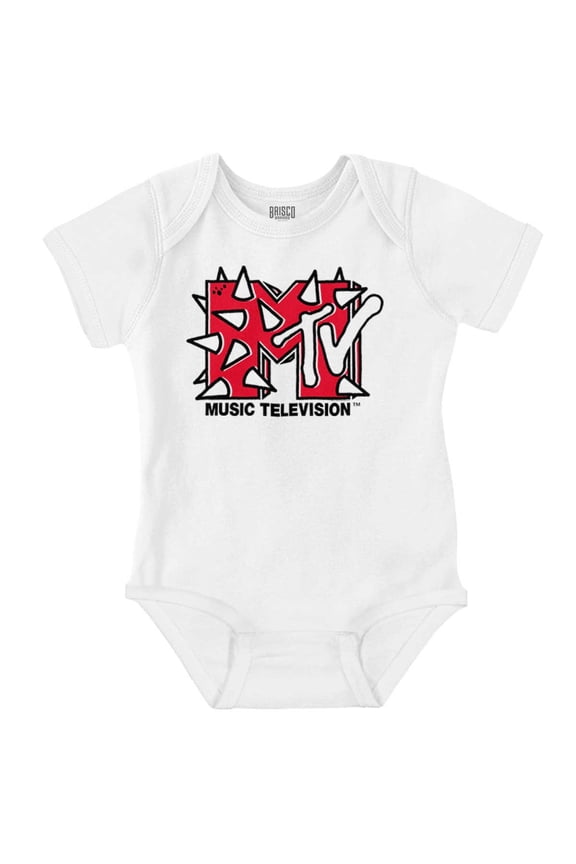 Cool Retro MTV Punk Spikes Logo Romper Boys or Girls Infant Baby Brisco Brands 24M