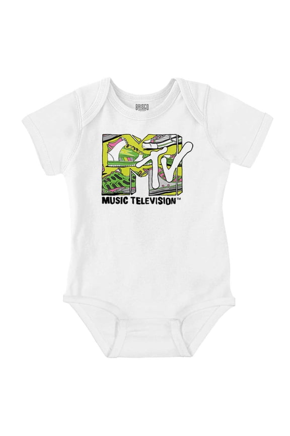 Cool Retro MTV Sneaker Print Logo Romper Boys or Girls Infant Baby Brisco Brands 12M
