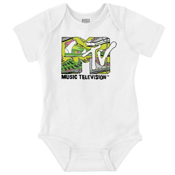 Cool Retro MTV Sneaker Print Logo Romper Boys or Girls Infant Baby Brisco Brands NB