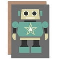 thumbnail image 1 of Cool Retro Robot Children Kids Green Greetings Card Plus Envelope Blank inside, 1 of 3