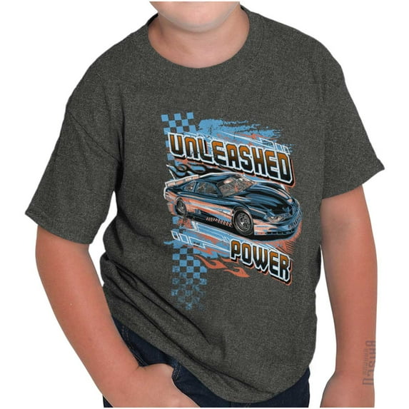 Cool Retro Unleashed Power Racecar Crewneck T Shirts Boy Girl Teen Brisco Brands L