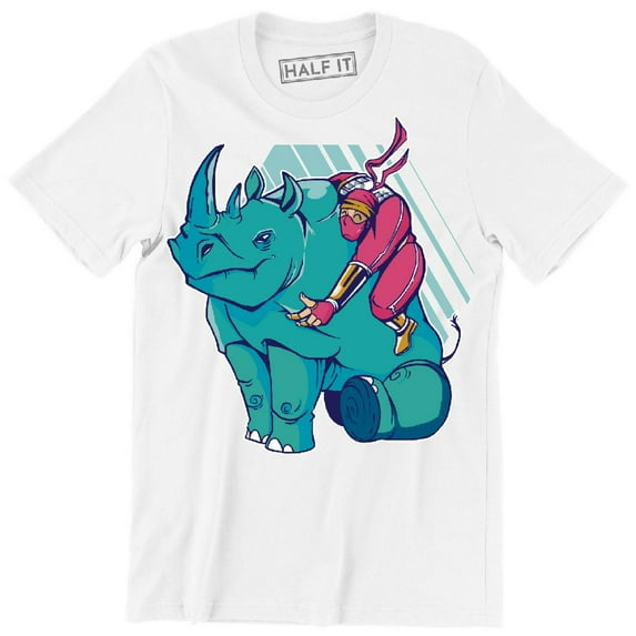 Cool Rhinoceros Funny Friendly Ninja Trying To Ride An Angry Rhino T-Shirt