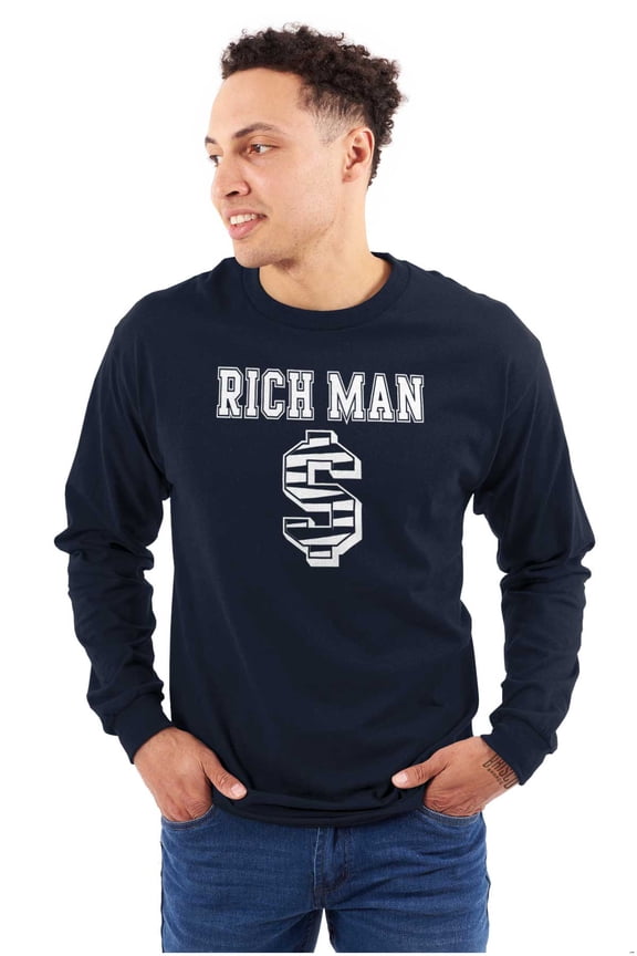 Cool Rich Man Dollar Sign Money Men's Long Sleeve Tee T Shirt Brisco Brands X