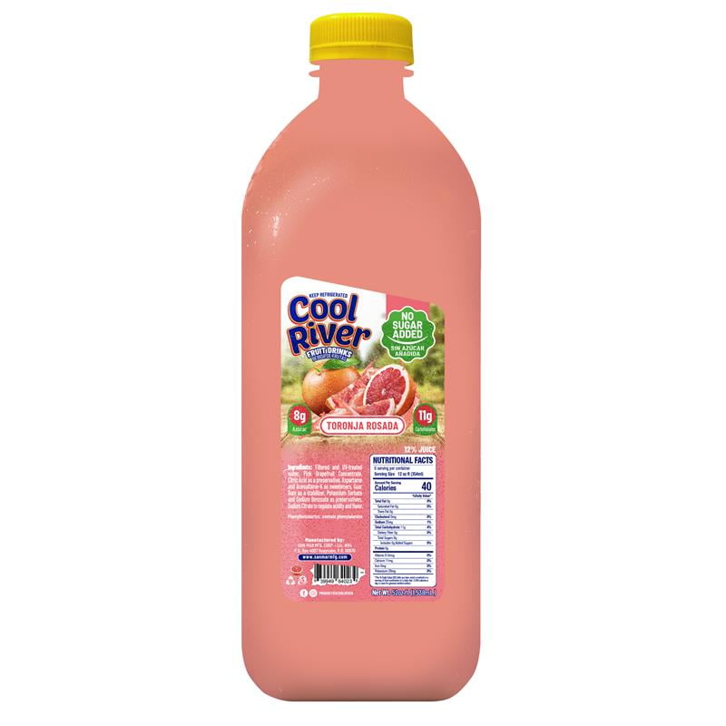 Cool River, No Sugar Added, Light Pulp Pink Grapefruit Fruit Drink, Refrigerated 52 fl oz Plastic Bottle
