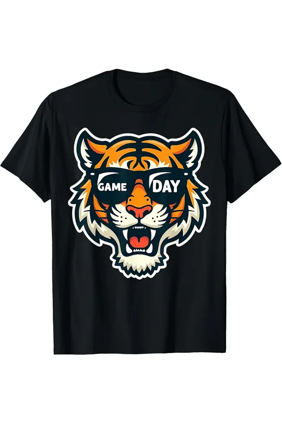 Cool Roaring Tiger Head with Sunglasses Game Day Graphic T-Shirt for Sports Fans Animal Lover Apparel Tee