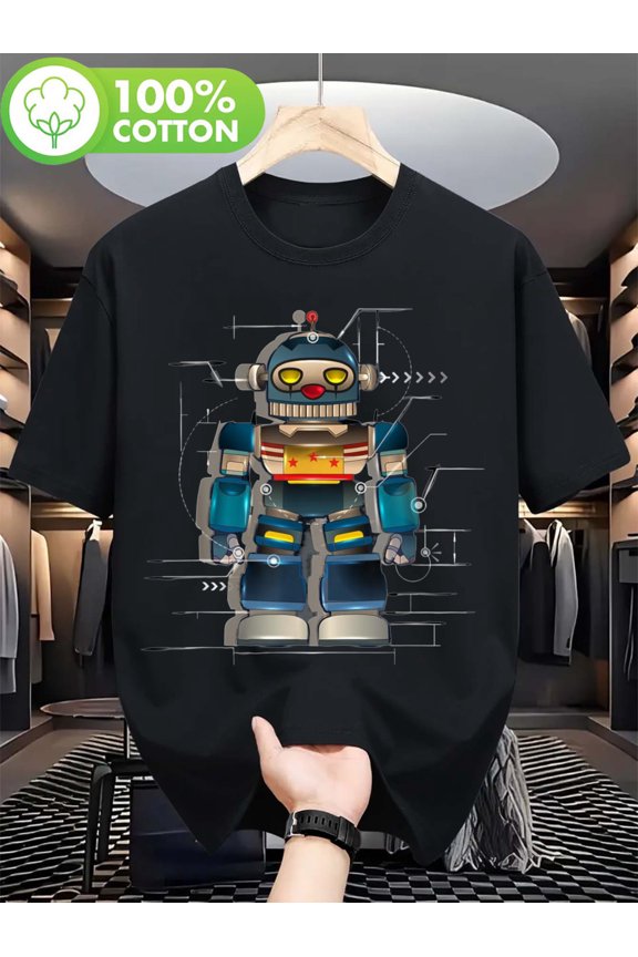 Cool Robot T-Shirt for Robotics Engineers, Made of 100%. Perfect Holiday Gift for Everyone in The Family, Including Men, Women, Dads, Moms, And Friends. Features a Round Neck Design in Black