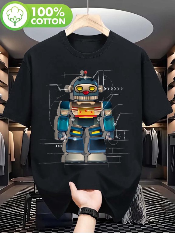 Cool Robot T-Shirt For Robotics Engineers, Made Of 100%. Perfect Holiday Gift For Everyone In The Family, Including Men, Women, Dads, Moms, And Friends. Features A Round Neck Design In Black.