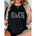 thumbnail image 1 of Cool Rock Music Graphic Tee, Tops Has "ROCK" (with Skeleton Hand Gesture) Design, Round Neck Regular Fit T - shirts, Size(S - 5XL), 1 of 5