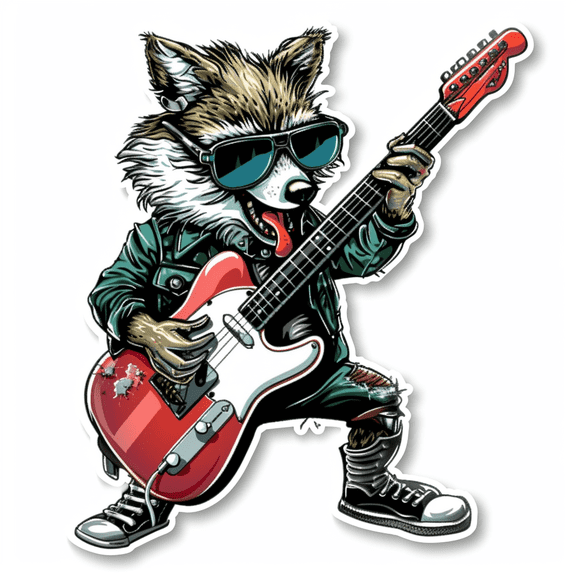 Cool Rocker Wolf Playing Electric Guitar Car Decal Sticker  Rock Music Animal Band Design for Laptops, Trucks, Bumpers, Windows, Guitars  Funny Stylish Vinyl Decor Gift for Musicians & Rock Fans