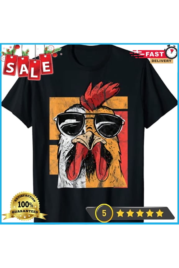 Cool Rooster Wearing Sunglasses Retro Vintage Chicken T Shirt Size S-5XL