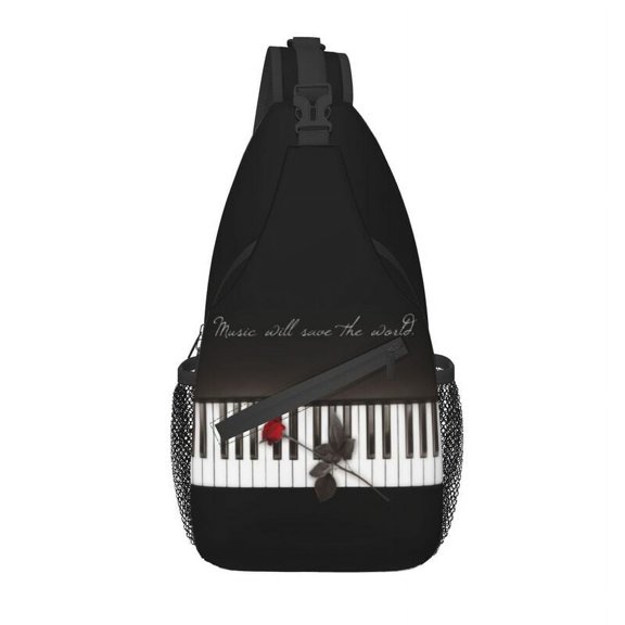 Cool Rose Piano Music Black And White Keys Crossbody Sling Backpack Men Music Lover Shoulder Chest Bag for Hiking