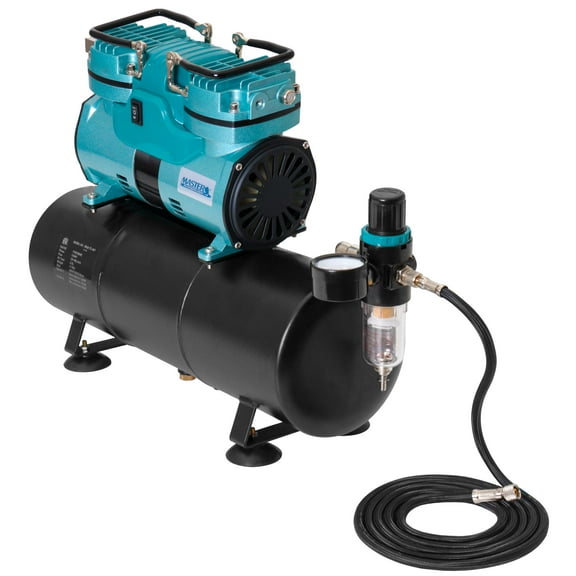 Cool Running Master Airbrush 1/4 hp Twin Cylinder Piston Air Compressor with Extra Large Storage Tank - High Airflow