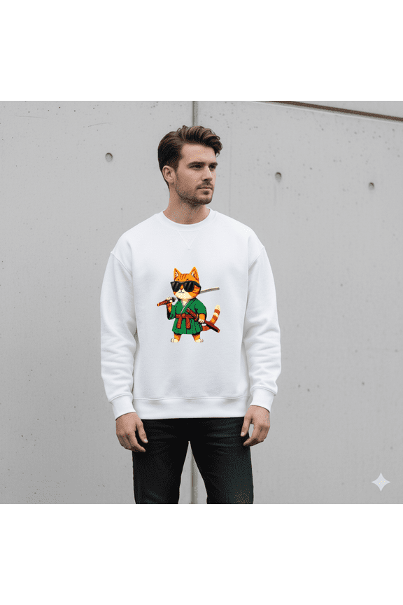 Cool Samurai Cat with Sunglasses Retro Japanese Warrior Sweatshirt, up to size 5XL