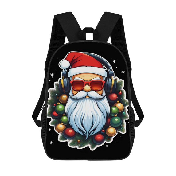 Cool Santa Headphones Sunglasses Large Capacity Backpacks For Teenagers Travel Bags Casual 17In Backpack