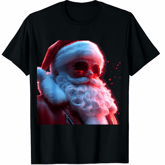 Cool Santa With Sunglasses And Red Jacket Black Short Sleeve T-Shirt for Adults Men and Women