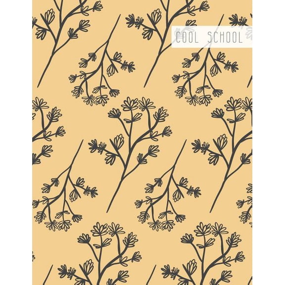 Cool School: Large College Ruled Notebook for Homework School or Work Buttery Yellow with Black Flower Pattern (Paperback)
