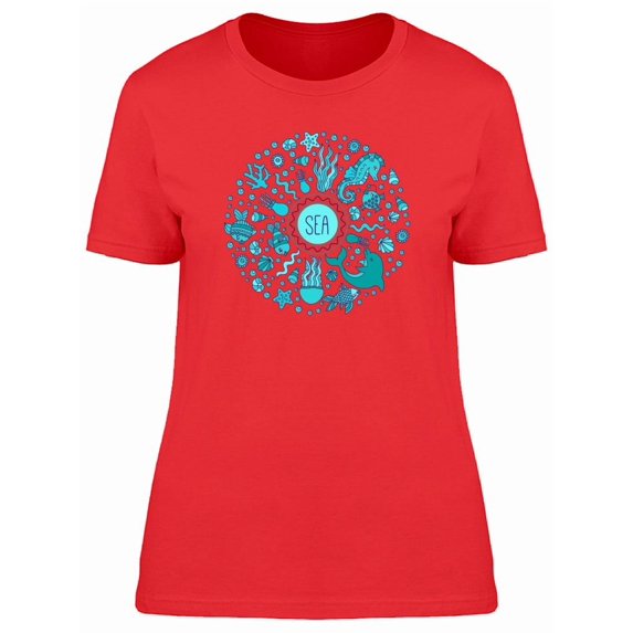 Cool Sea Life Doodles Collage Tee Women's -Image by Shutterstock