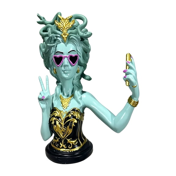 Cool Selfie Medusa Bust Statue, Solid Resin Sculpture, Waterproof Fade Resistant Tabletop Ornament, Novelty Gothic Home Halloween Decor - 12''