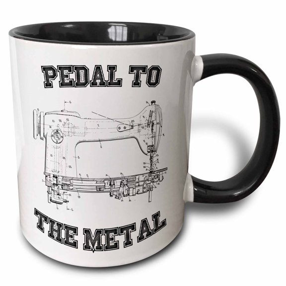 3drose, Cool Sewing Design Pedal to the Metal, 11oz Two-tone Black Mug