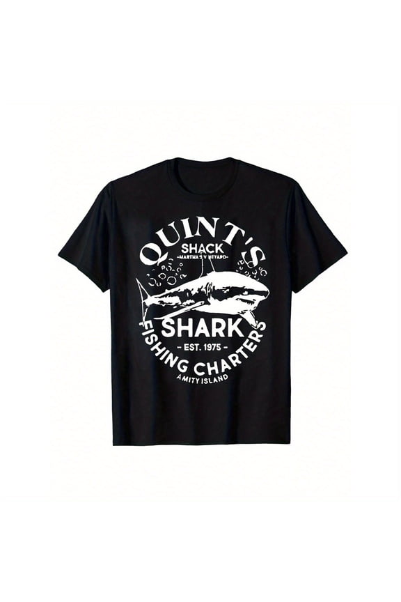 Cool Shark Marine Life Print, Men's Cotton Short-Sleeved T-Shirt, Comfortable And Breathable Round Neck Short-Sleeved, Outdoor Sports And Outdoor Play Essential Clothing Tops, 220g