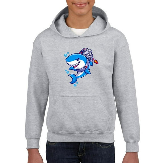 Cool Shark W Jetpack Hoodie Juniors -Image by Shutterstock, Large