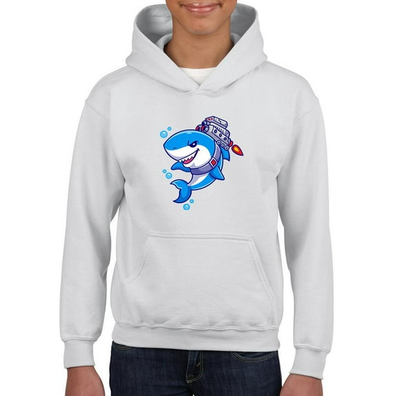 Cool Shark W Jetpack Hoodie Juniors -Image by Shutterstock, Small