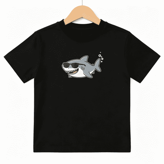 Cool Shark Wearing Sunglasses Ocean Boys Graphic Tee, Summer 100% Cotton Kids Short Sleeve T-Shirt 4-13Y