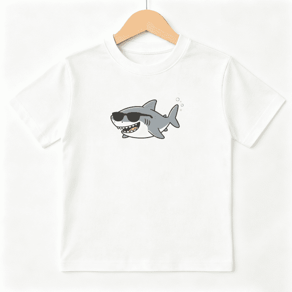 Cool Shark Wearing Sunglasses Ocean Boys Graphic Tee, Summer 100% Cotton Kids Short Sleeve T-Shirt 4-13Y