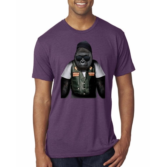 Cool Silverback Gorilla with Sunglasses and Biker Vest | Mens Animal Lover Premium Tri Blend T-Shirt, Vintage Purple, Small
