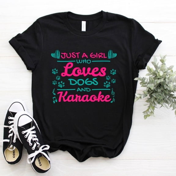 Cool Singing Lover Funny Singer Music L-egend Fan T-shirt, Just A Girl Who Loves Dogs And Karaoke, Lyrics S-ong Gift Party PresenT- Shirt