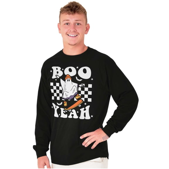 Cool Skateboarding Ghost Boo Yeah Long Sleeve TShirt Men Women Brisco Brands S