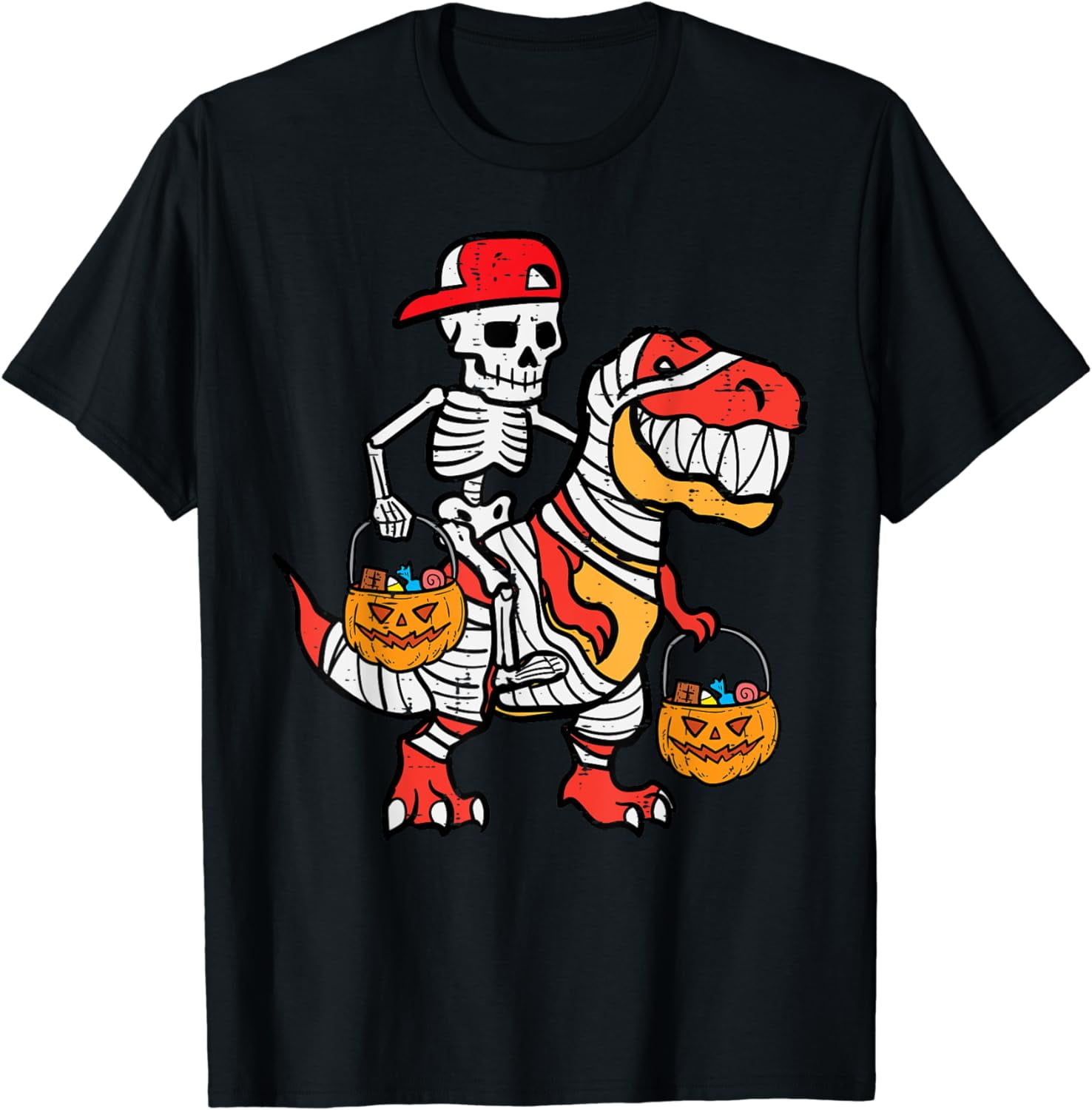 Cool Skeleton Cap Dino Mummy Toddler Boy Halloween Boys Kids TShirt
