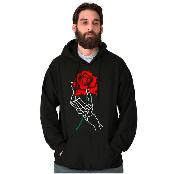 Cool Skeleton Hand Holding a Rose Hoodie Sweatshirt Women Men Brisco Brands L
