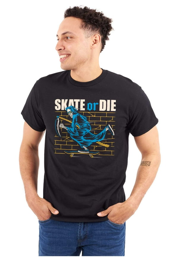 Cool Skeleton Reaper Skate or Die Men's Graphic T Shirt Tees Brisco Brands L