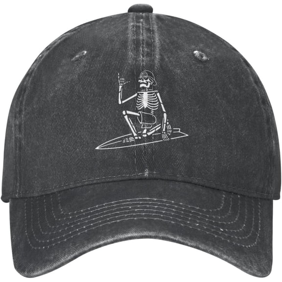 Cool Skeleton Skateboard Distressed Adjustable Washed Denim Mens Dad Trucker Hat Baseball Ball Cap for Men