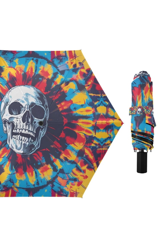 Cool Skull Compact Sun Umbrella Windproof Travel Umbrellas for Rain Strong Portable UV Protection