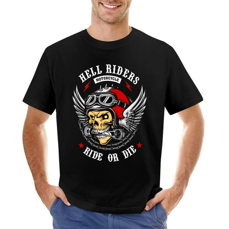 Cool Skull Motorcycle Helmet T-Shirt Men's Badass Biker Tee