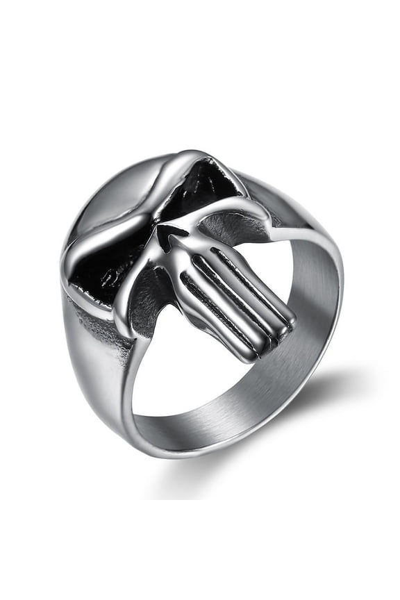 Cool Skull Punisher Ring 14K White Gold Mens Women Fashion Motor Biker Ring