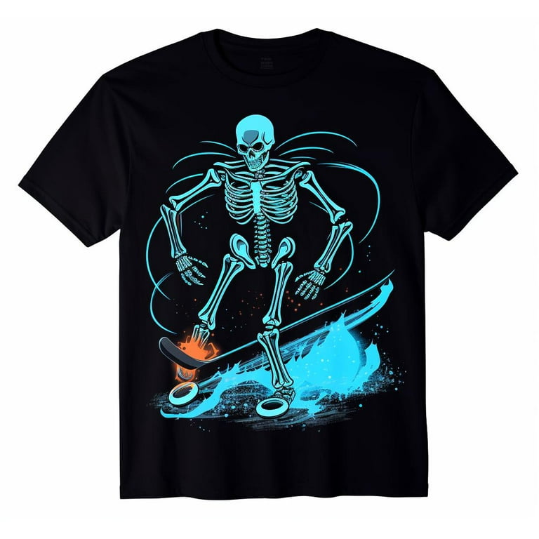 Cool Skull Skateboard T-Shirt Men's Graphic Tee Urban Streetwear