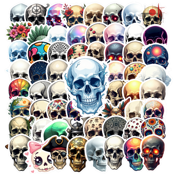 Cool Skull Stickers Stickers, Waterproof Skull Stickers Sticker for Water Bottle Laptop Phone Cases Planner Skateboard Luggage Helmet Party Favor Decor, Ideal for Adults Teens Teacher Rewards