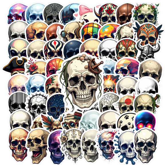 Cool Skull Stickers Stickers, Waterproof Skull Stickers Sticker for Water Bottle Laptop Phone Cases Planner Skateboard Luggage Helmet Party Favor Decor, Ideal for Adults Teens Teacher Rewards