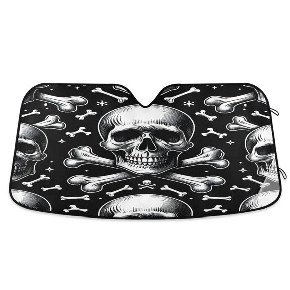 Cool Skull and Crossbones Car Windshield Sun Shade Foldable Car Front Window Visor Heat and UV Protection 53x23.5